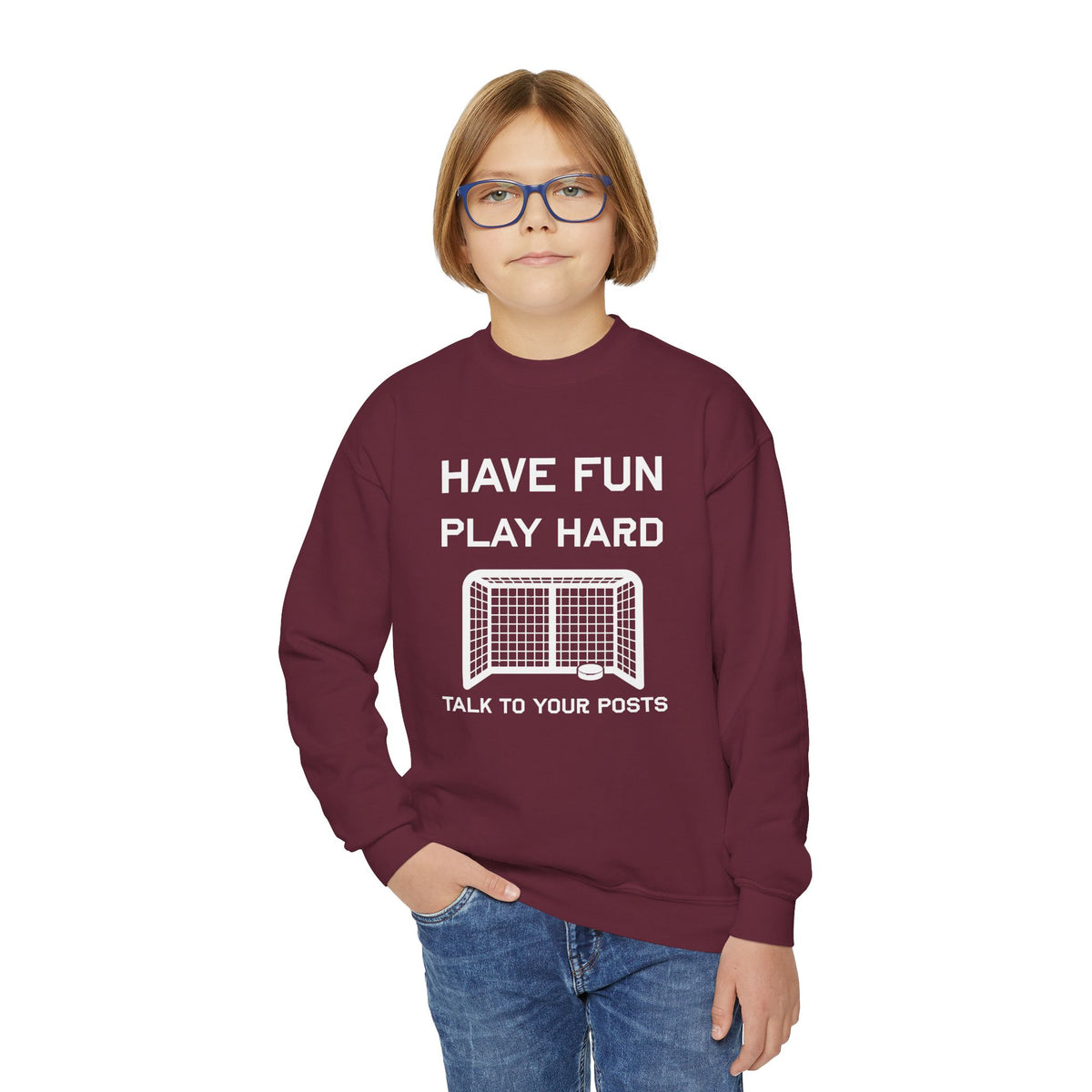 Have Fun Play Hard Talk to Your Posts Youth Crewneck