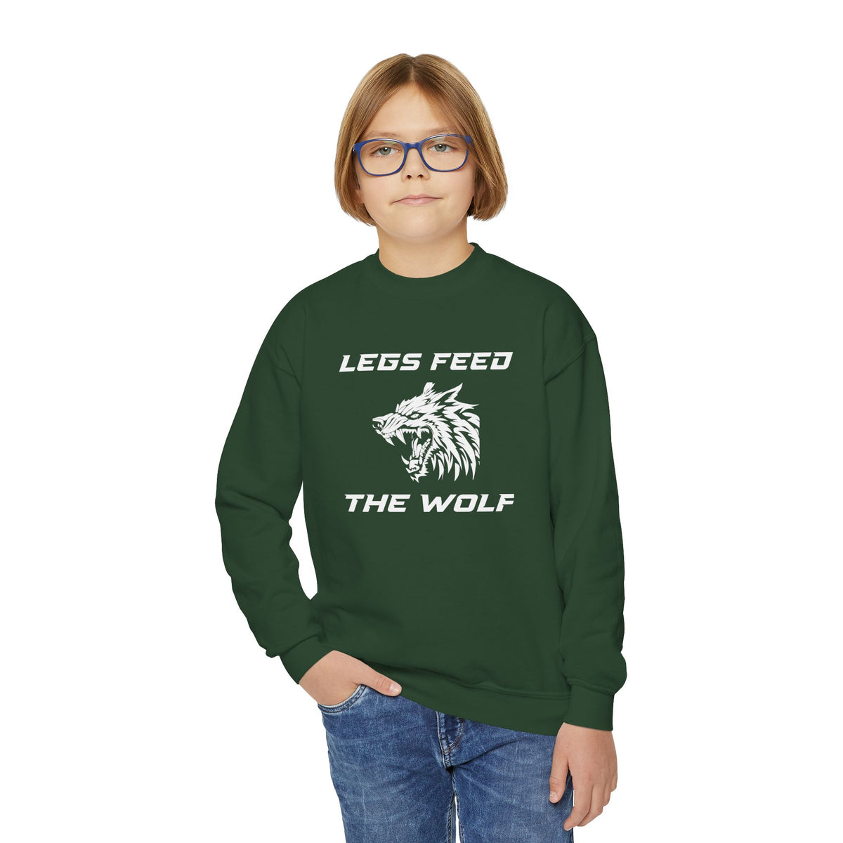 Legs Feed the Wolf Youth Crewneck