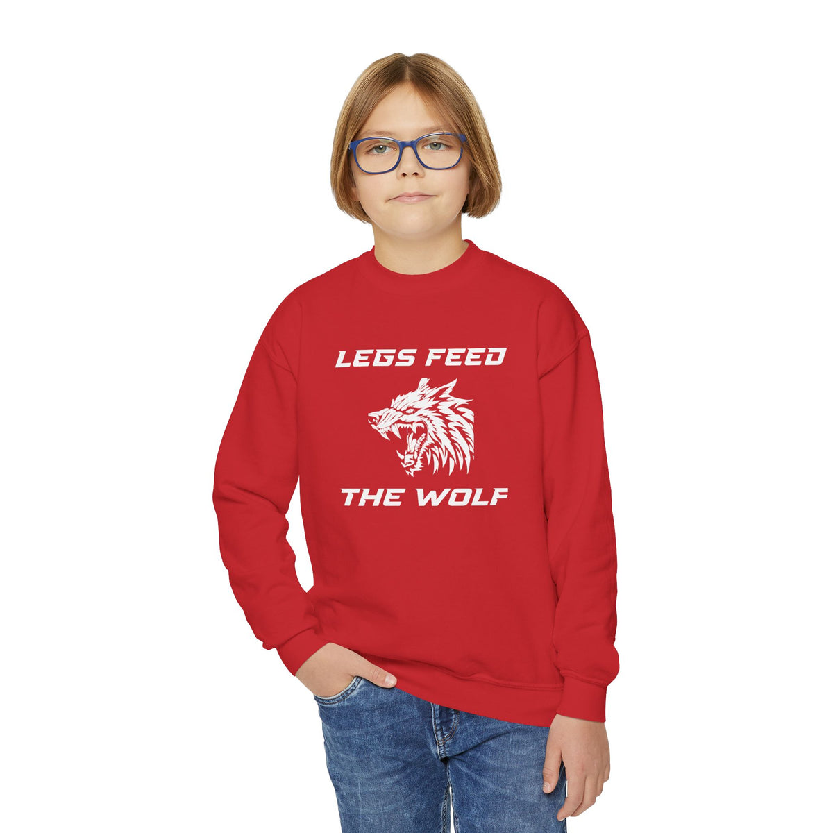 Legs Feed the Wolf Youth Crewneck