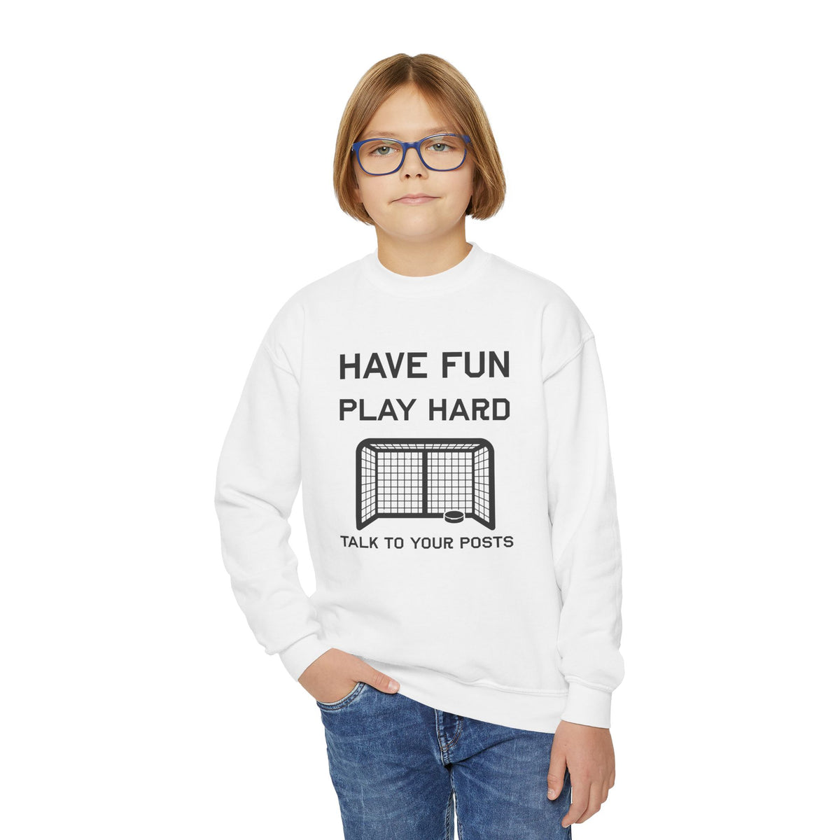 Have Fun Play Hard Talk to Your Posts Youth Crewneck